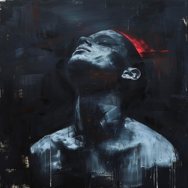 a painting of a woman with a red head in the middle of it