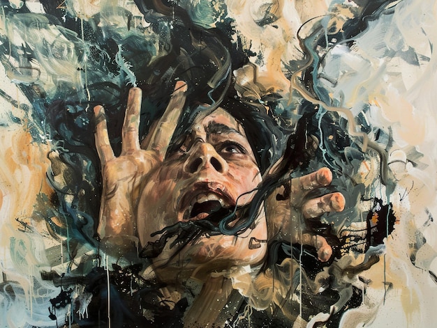 a painting of a woman with the word  on it