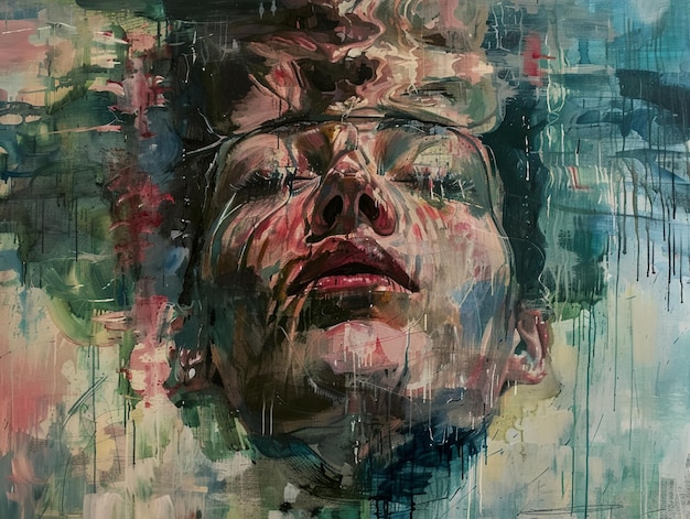 a painting of a womans face with the words  no  on it