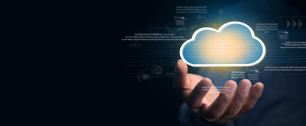 a person holding a phone with a cloud in the background