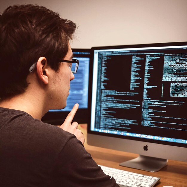 A person in front of computer working html