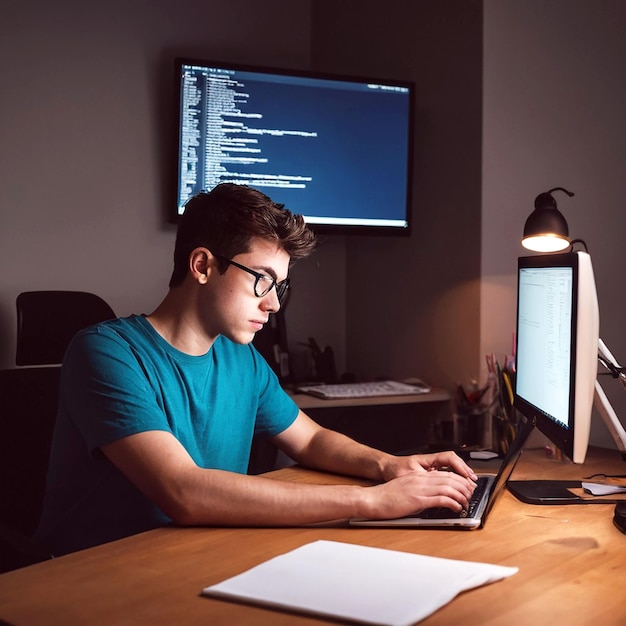 a person in front of computer working html