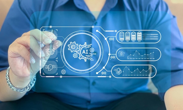 a person is holding a tablet with the words robot on the screen