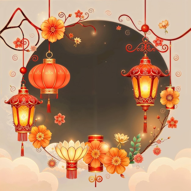 a picture of a round frame with a round frame with flowers and a round frame with a red light