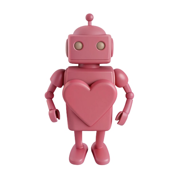 a pink robot with a heart on its chest
