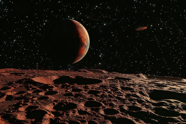 a planet is seen in the background of a starry sky