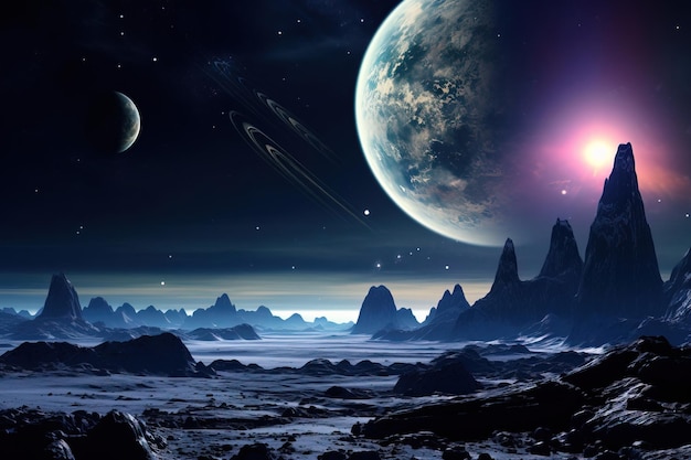 a planet with a purple light on its face