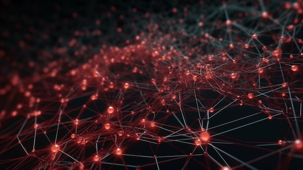 A red and black image of a network with red dots and lines.