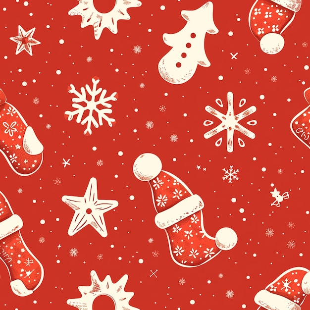 a red background with a christmas theme and santa and snowflakes