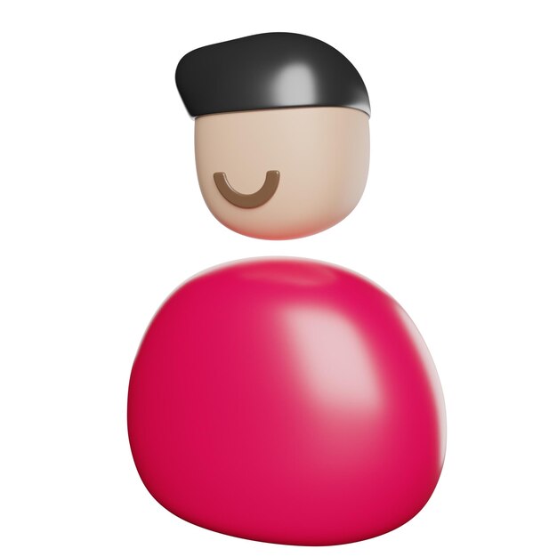 a red ball shaped object with a man in a black hat