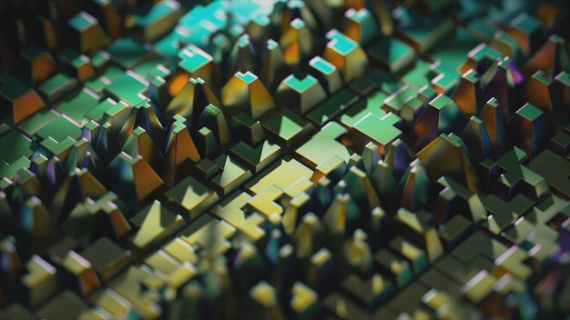 A repeating threedimensional animation featuring a complex technological backdrop adorned with