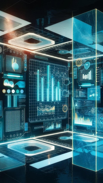 a room with a screen that saysgraphon it