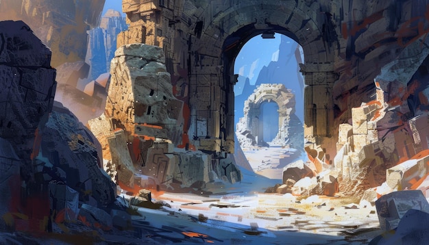 A Ruined Stone Archway Leading to a Mysterious Landscape