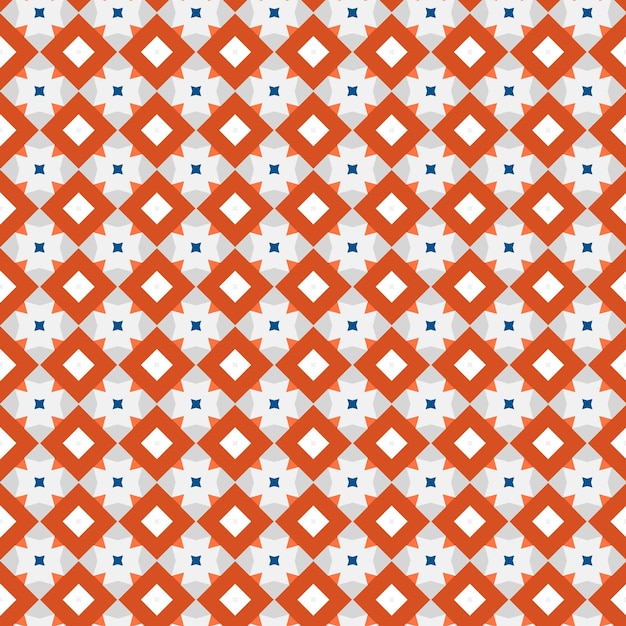 A seamless pattern of white and red squares with blue squares on a white background.