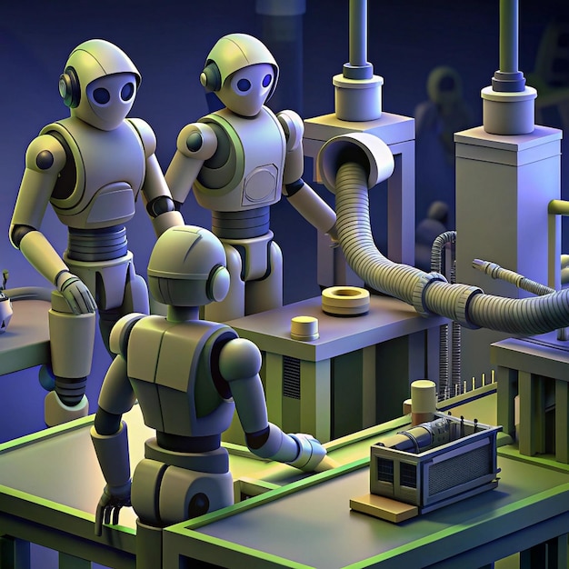 a series of robots with the words robot on the back