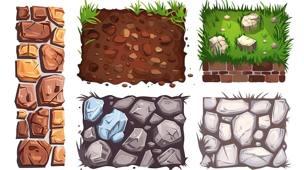 a set of different rocks and grass with a few other rocks
