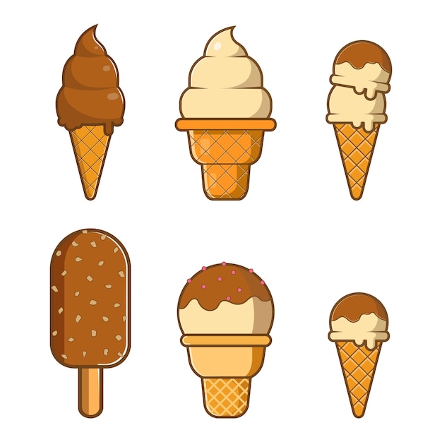 a set of ice cream cones with a brown background