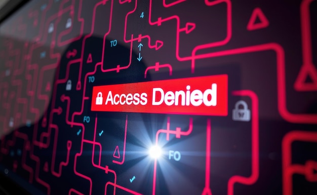A shadow hacker in front of a computer screen displaying Access Denied in red text representing cybersecurity threats and hacking