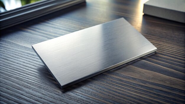 a silver object on a table with a reflection of a window
