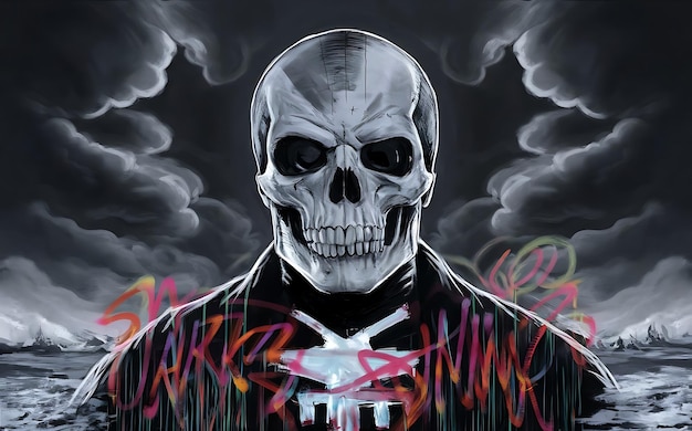 a skull with a cross on it and a skull in the middle of the picture