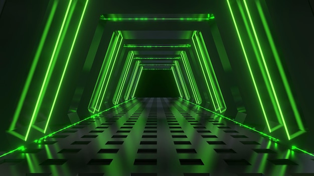 a tunnel with green lights on the bottom