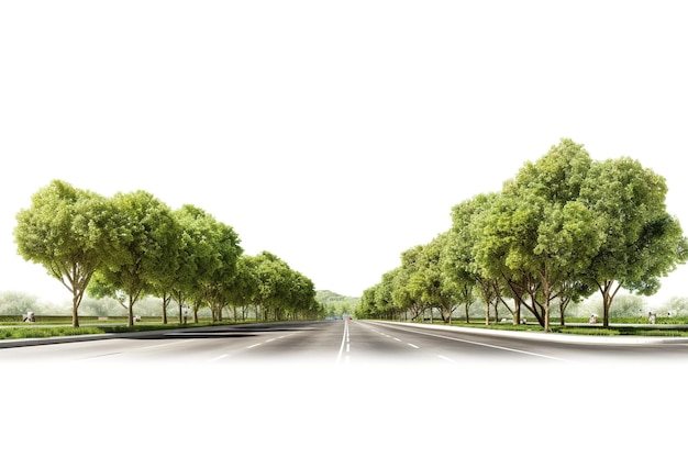 A Verdant Avenue of Trees on a Sunny Day on White or PNG Transparent Background