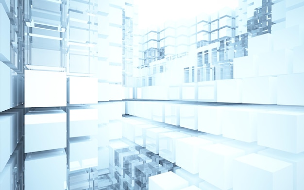A white box in a room with a blue background