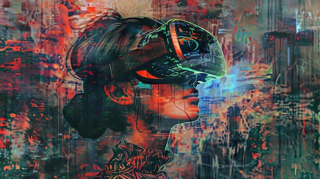 a woman with a 3d image of a woman wearing a 3d glasses
