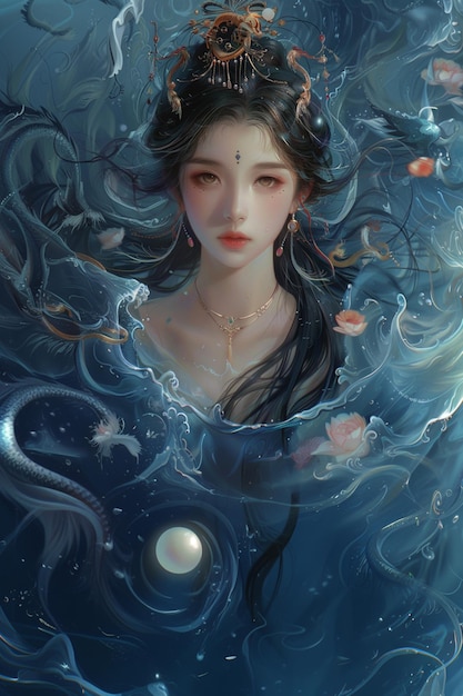 a woman with a blue moon in the sky