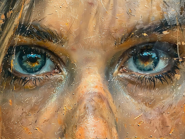 a woman with blue eyes and a drawing of a woman with blue eyes