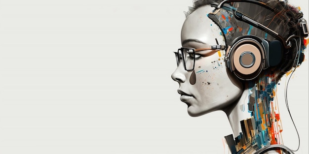 a woman with glasses and a headphone on her head