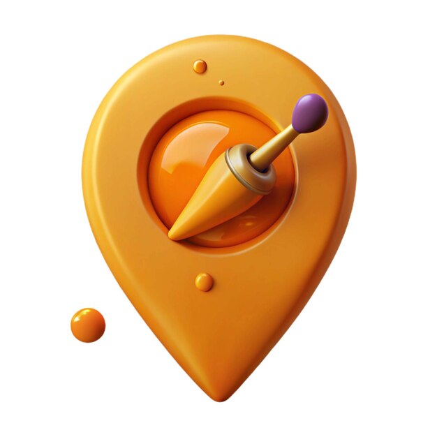 a yellow pin with a large orange object in the middle