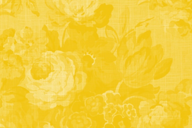 a yellow wallpaper with flowers and leaves