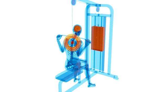Abstract 3D art of a man on the Lat pulldown machine