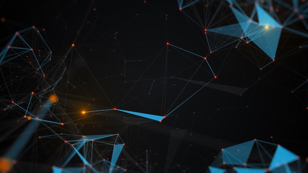 Abstract 3d background. Render of complex plexus structure with bright glow dots. Triangles 
and lines geometry.