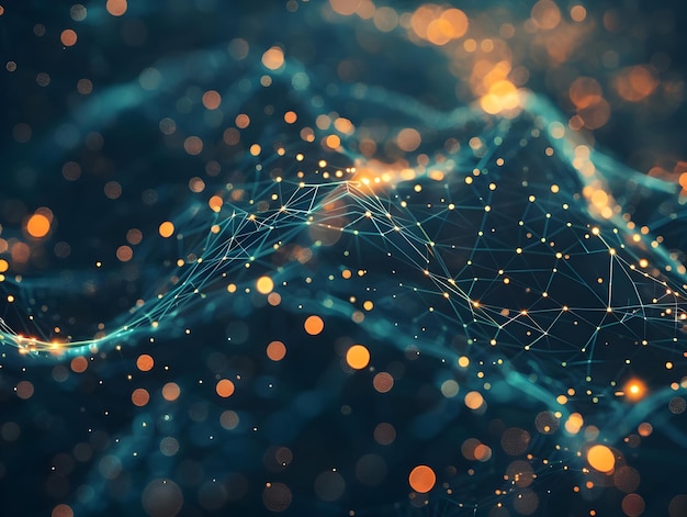 Abstract 3D Background with Golden Lights and Blue Network