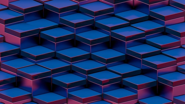 Abstract 3D Blue and Red Cubes Pattern