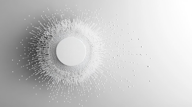 abstract 3d circular design with white dots and lines on gray background