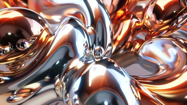 Abstract 3D render of shiny metallic organic shapes