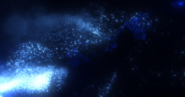 Abstract background of blue energy magic waves flying from the wind with the effect of glow
