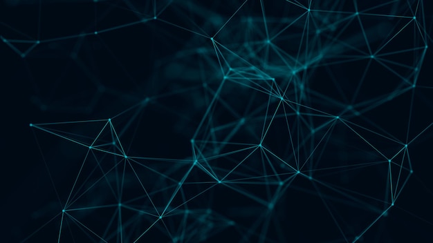 abstract background with connecting dots and lines distribution of triangular shapes in space 3d rendering
