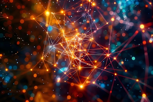 Abstract Background with Glowing Lines and Bokeh Lights