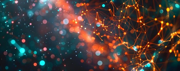 Abstract Background with Orange and Blue Bokeh and Network Lines