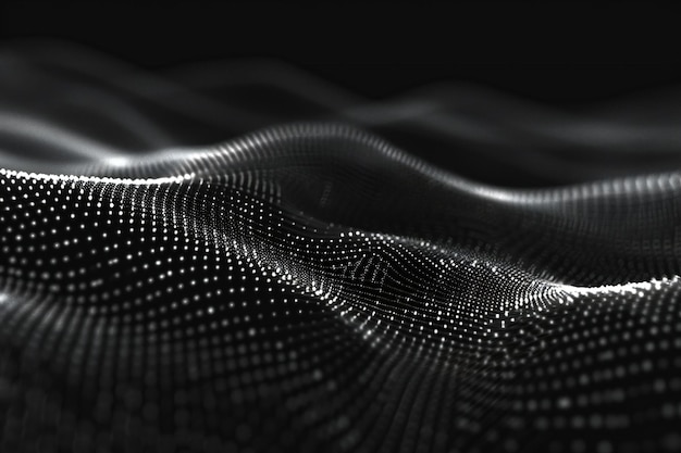 abstract black background with a wavy grid of dots and lines big data visualization concept abstra