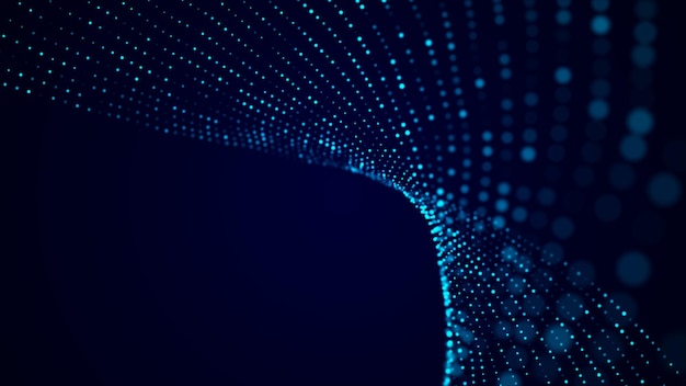 Abstract blue background with moving glowing particles Big data 3D rendering