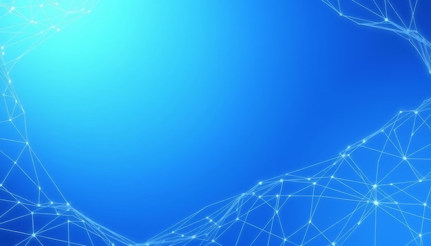 Abstract blue background with white glowing lines and dots in the form of a network