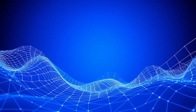 Abstract blue background with white grid and glowing dots
