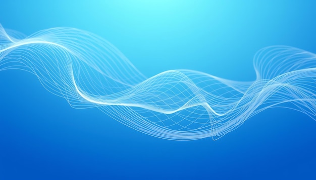 Abstract blue background with white lines forming a wavy pattern