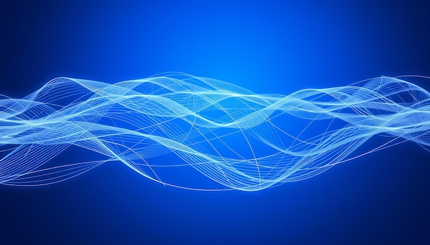 Abstract blue background with white wavy lines