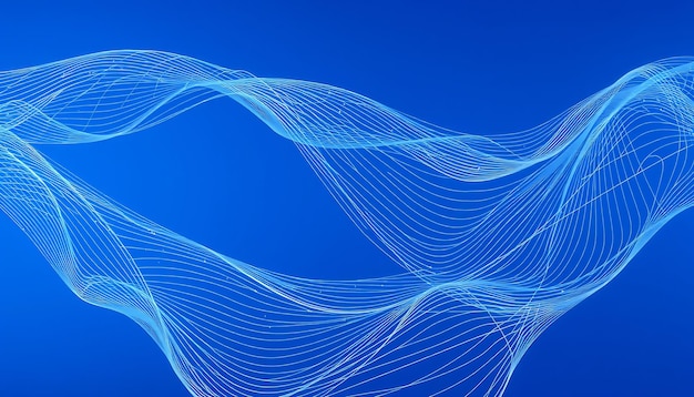 Abstract blue background with white wavy lines